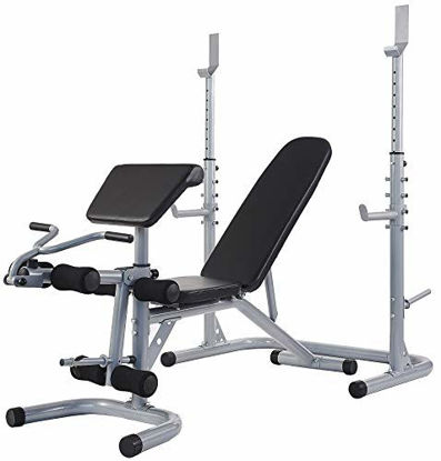 Picture of Sporzon Multifunctional Workout Station Adjustable Olympic Workout Bench with Squat Rack, Leg Extension, Preacher Curl, and Weight Storage, 800-Pound Capacity, Gray, Model Number: RS60