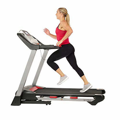 Picture of Sunny Health & Fitness Electric Folding Treadmill with LCD and Pulse Monitor, 265 LB Max Weight, Tablet Holder, Bluetooth Speakers and USB Charging - SF-T7917,Black