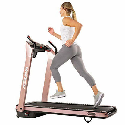 Picture of Sunny Health & Fitness Asuna SpaceFlex Electric Treadmill with Auto Incline, LCD and Pulse Grips, Speakers, Tablet Holder, 220 LB Max Weight, Folding and Portability Wheels - 7750P