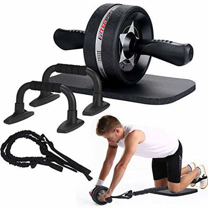 Picture of EnterSports Ab Roller Wheel, 6-in-1 Ab Roller Kit with Knee Pad, Resistance Bands, Pad Push Up Bars Handles Grips, Perfect Home Gym Equipment for Men Women Abdominal Exercise