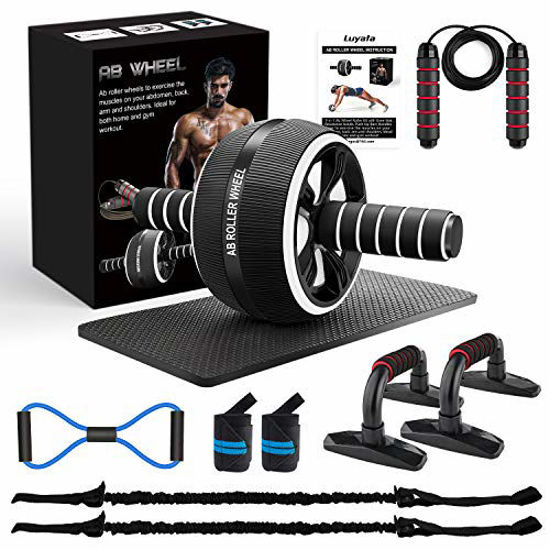 Picture of LUYATA Ab Roller Wheel, 10-in-1 Ab Wheel Roller Kit with Resistance Bands, Knee Mat, Jump Rope, Push-Up Bar - Home Gym Equipment for Men Women Core Strength & Abdominal Exercise Workout