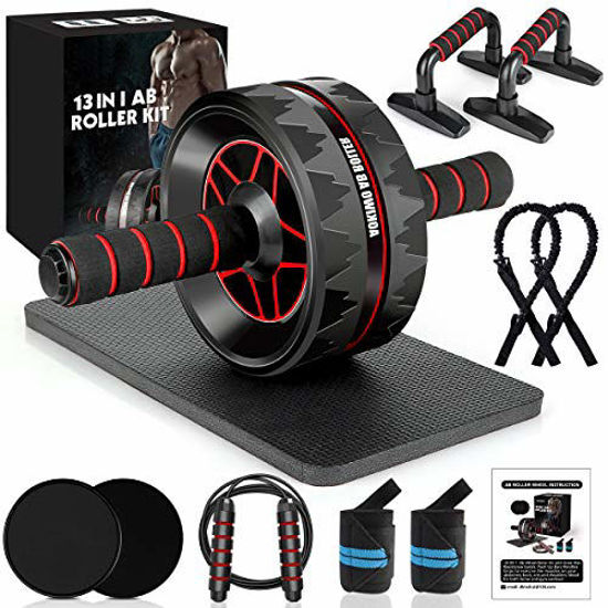 Picture of MIBOTE 13-in-1 Ab Roller Wheel Kit with Knee Pad, Resistance Bands, Push-Up Bar, Jump Rope, Core Strength & Abdominal Home Gym Abs Workout Equipment for Men/Women