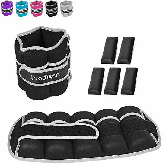 Picture of Prodigen Adjustable Ankle Weights Set for Men & Women Ankle Wrist Weight for Walking, Jogging, Gymnastics (Black, 5lbs x2)