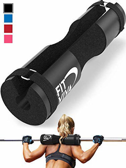 Picture of Fit Viva Black Barbell Pad for Standard and Olympic Barbells with Velcro Safety Straps - Foam Pad for Weightlifting, Hip Thrusts, Squats, and Lunges