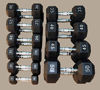 Picture of TDS Thick Rubber Coated Hex Dumbells 550 lbs. with Chrome Plated Contour Shaped Solid Steel Handles. The Package Consists of: One Pair of Each 5, 10, 15, 20, 25, 30, 35, 40, 45 & 50lbs