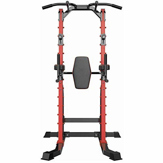 Picture of PUPZO Power Tower Pull Up Bar Dip Stands Multi-Function Adjustable Body Building Training Exercise Equipment for Home Gym Office 500Lbs Capacity (Red)