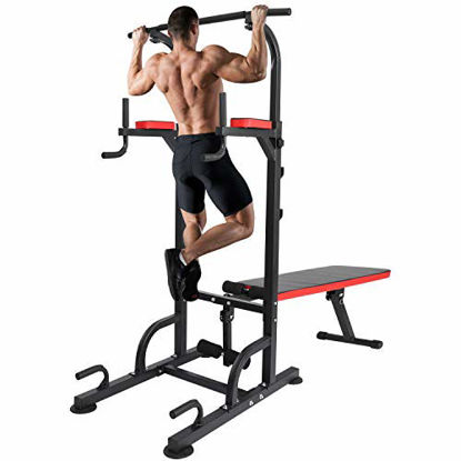 Picture of KAC Power Tower with Weight Bench, Adjustable Dip Station, Pull Up Bar for Home Gym Strength Training Workout Equipment