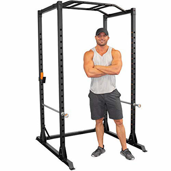 Picture of GRIND Fitness Alpha3000 Power Rack, Squat Rack with Barbell Holder, Silver Spotter Arm,2x2 Uprights, Textured Multi-Grip Pull Up Bar, Heavy Duty J-Cups (Alpha3000 Squat Rack)