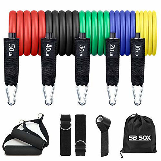 Picture of SB SOX Resistance Bands Set (Pro) for Men & Women – 5 Stackable Premium Cable Bands with Handles, Door Anchor, and Ankle Straps – Best Exercise Equipment for Your Home Gym – Works Great (Original)