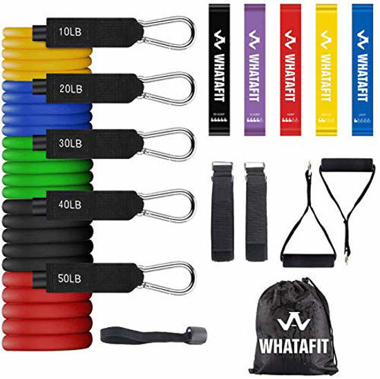 Picture of Whatafit Resistance Bands Set (16pcs), Exercise Bands with Door Anchor, Handles,Waterproof Carry Bag, Legs Ankle Straps for Resistance Training, Physical Therapy, Home Workouts (Set3)