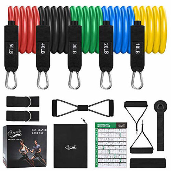 Picture of Recredo Resistance Bands Set 13pcs, Workout Bands, Exercise Bands Set with Door Anchor, Handles and Ankle Straps, Stackable Up to 150 lbs, for Resistance Training, Physical Therapy, Home Workouts