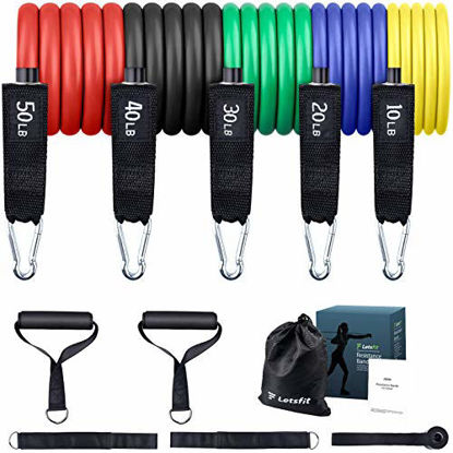 Picture of Letsfit Resistance Bands Set, Exercise Bands with Handles, Training Tubes with Door Anchor & Ankle Straps for Resistance Training, Physical Therapy, Home Workout, Yoga, Pilates Stackable up to 150 lb