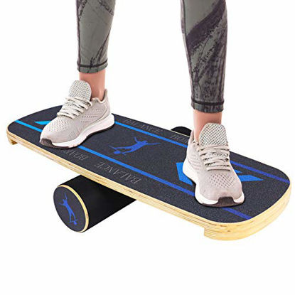 Picture of TOPKIN Balance Board, Wooden Balance Board Trainer with Roller, Balance Trainer for Skateboarding, Surfing, Skiing, Fitness and Exercise