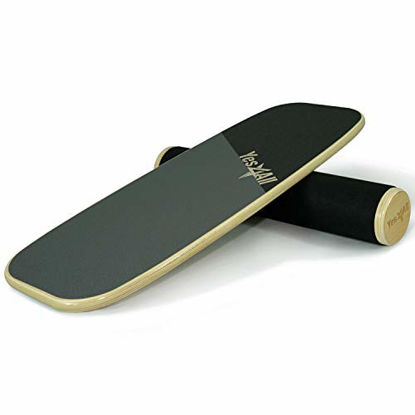 Picture of Yes4All Bongo Balance Board/Balance Board Trainer – 29” Long Wooden Bongo Board and 4” Diameter Roller, Yellow/Black