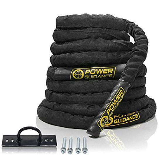 Picture of POWER GUIDANCE Battle Rope, 1.5" Width Poly Dacron 30/40/50ft Length Exercise Equipment for Home Gym & Outdoor Workout, Battle Rope Anchor Included (1.5'' 30FT Length)