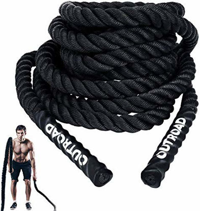 Picture of Max4out Battle Ropes 1.5 inch 30 ft - Polyester Workout Rope Heavy for Home Body Workouts Building Muscle, Black