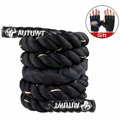 Picture of AUTUWT Heavy Jump Rope Skipping Rope Workout Battle Ropes with Gloves for Men Women Total Body Workouts Power Training Improve Strength Building Muscle