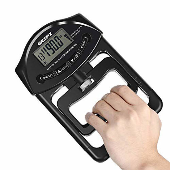 Picture of GRIPX Digital Hand Dynamometer Grip Strength Measurement Meter Auto Capturing Electronic Hand Grip Power 198Lbs / 90Kgs, Black