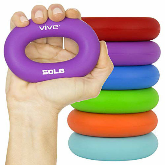 Picture of Vive Grip Strengtheners (6 Pack) - Forearm Ring Hand Exercisers - Silicone Squeezer Gripper for Muscle Strengthening Training Tool - Arthritis Finger Physical Therapy PT Kit Trainer