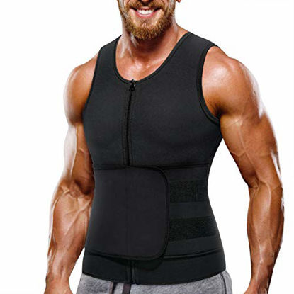 Picture of Wonderience Neoprene Sauna Suit for Men Waist Trainer Vest Zipper Body Shaper with Adjustable Belt Tank Top (Black, Medium)