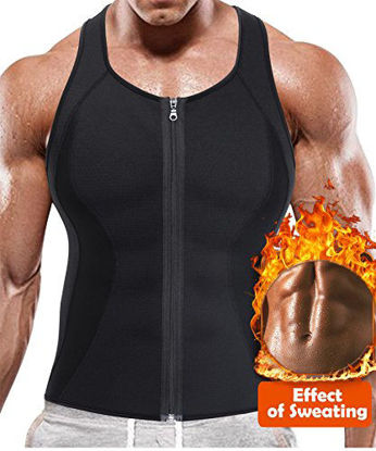 Picture of BRABIC Hot Sauna Sweat Suits,Zipper Closure Tank Top Shirt for Weight Lost,Waist Trainer Vest Slim Belt Workout Fitness-Breathable, Neoprene Fabric (Black Sauna Tank Top, L)