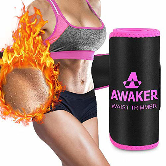 Picture of AWAKER Pink Sweat Waist Trimmer, Sweat Waist Trainer Belt for Women Weight Loss Sweat Slimming Stomach Band Low Back and Lumbar Support with Sauna Suit Effect Premium Sport Girdle Belt