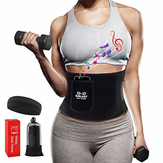 Picture of Neoprene Waist Trimmer for Women - Waist Trainer for Weight Loss Exercise Adjustable Band Sweating Fitness Belt Phone Pouch Accelerate Fat Burning Sport Sauna Suit Effect Body Shaper Slimming Belt